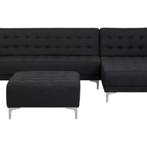 Divano letto angolare con ottomano tessuto grigio grafite sinistro ABERDEEN