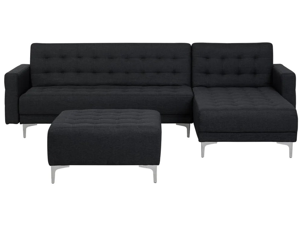 Divano letto angolare con ottomano tessuto grigio grafite sinistro ABERDEEN