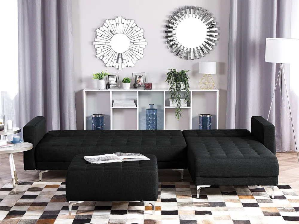 Divano letto angolare con ottomano tessuto grigio grafite sinistro ABERDEEN