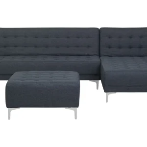 Divano letto angolare con ottomano tessuto grigio fosco sinistro ABERDEEN