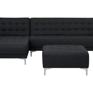 Divano letto angolare con ottomano tessuto grigio grafite destro ABERDEEN