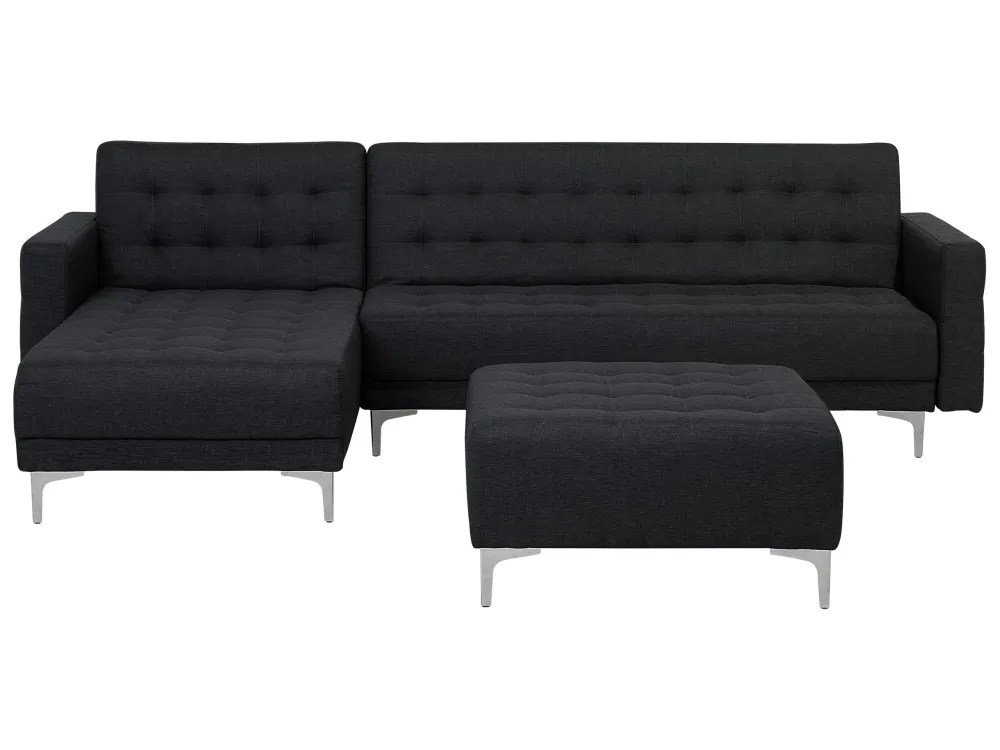 Divano letto angolare con ottomano tessuto grigio grafite destro ABERDEEN