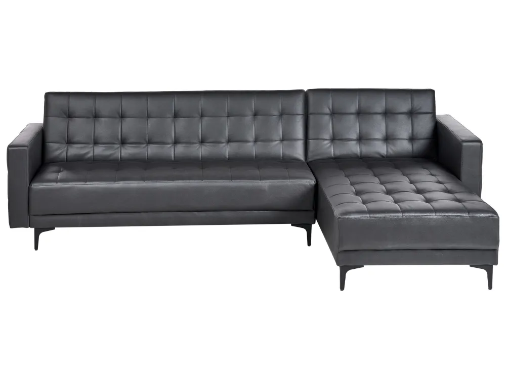 Divano letto angolare pelle sintetica nera versione sinistra ABERDEEN