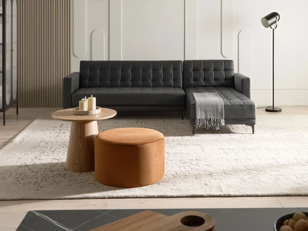 Divano letto angolare pelle sintetica nera versione sinistra ABERDEEN