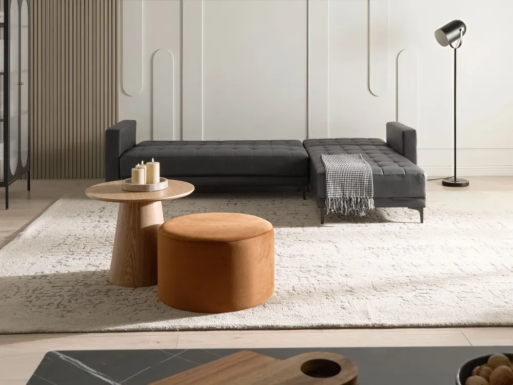 Divano letto angolare pelle sintetica nera versione sinistra ABERDEEN
