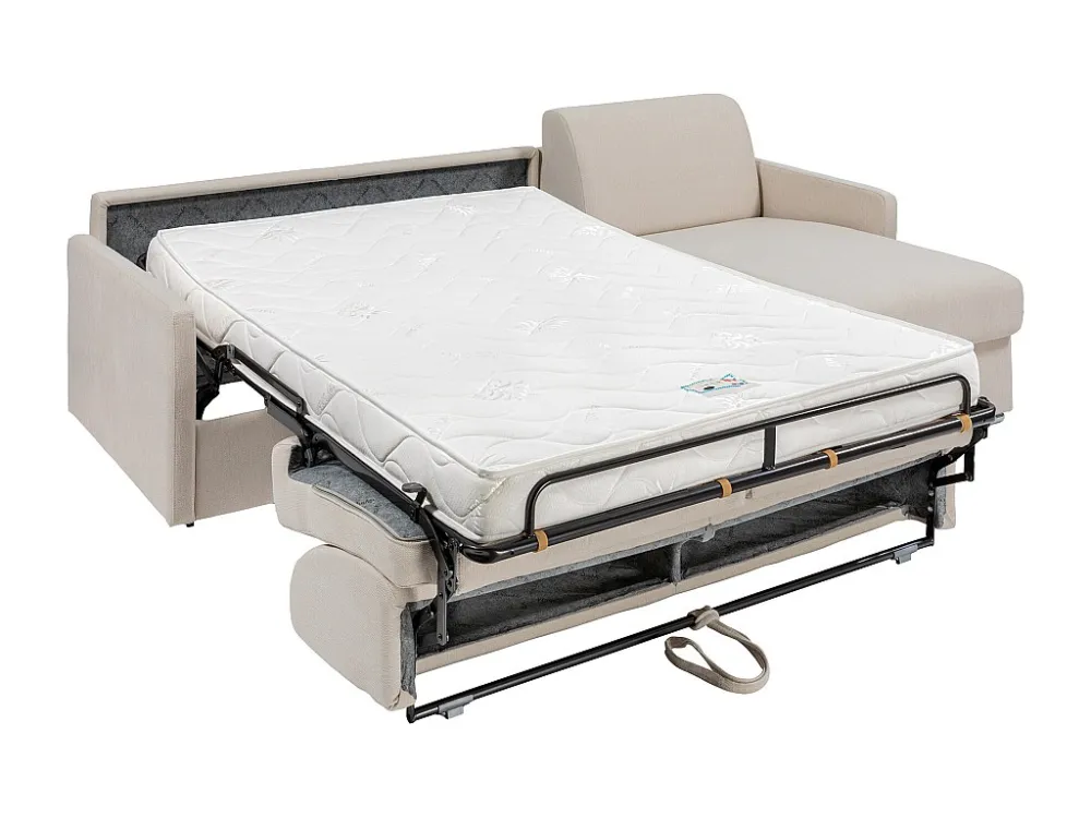 Divano letto angolare ribalta Tessuto Sabbia Posto letto 140 cm Materasso 14 cm CALIFE