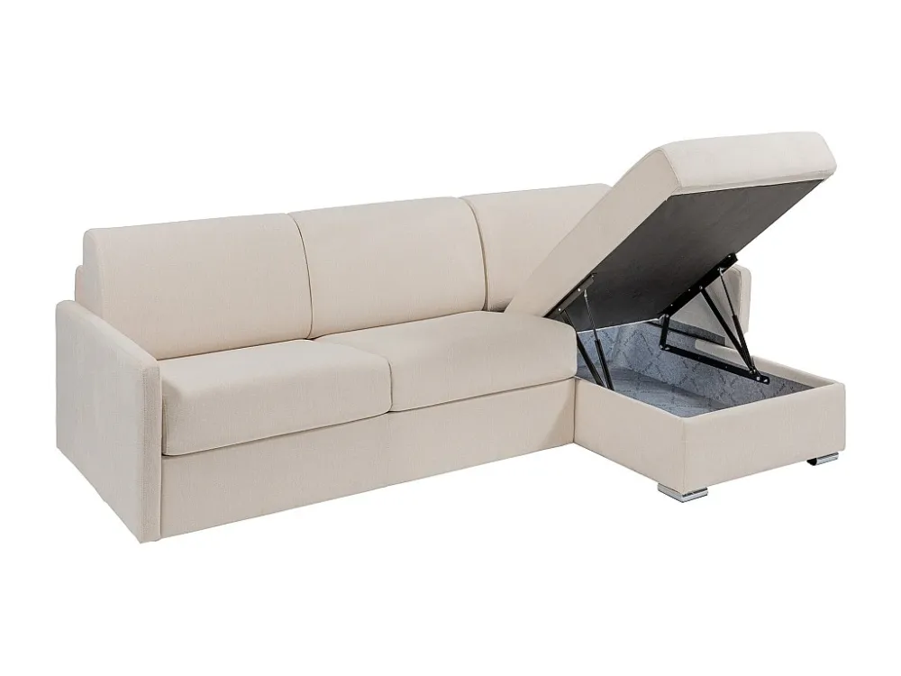 Divano letto angolare ribalta Tessuto Sabbia Posto letto 140 cm Materasso 14 cm CALIFE