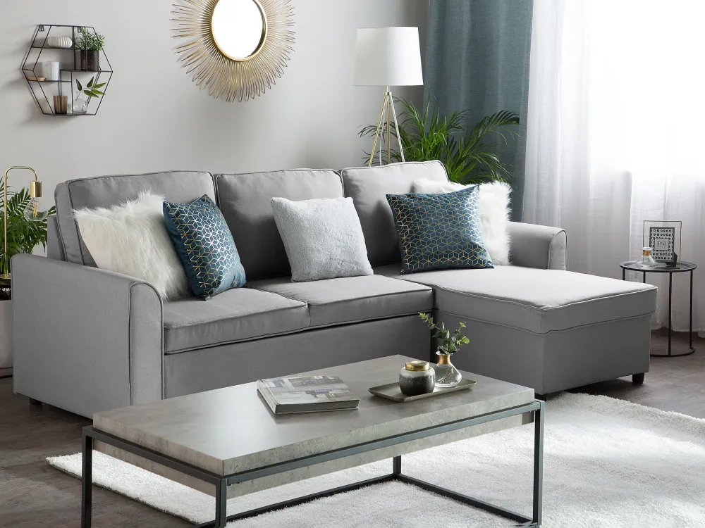Divano letto angolare tessuto grigio distinto versione sinistra NESNA