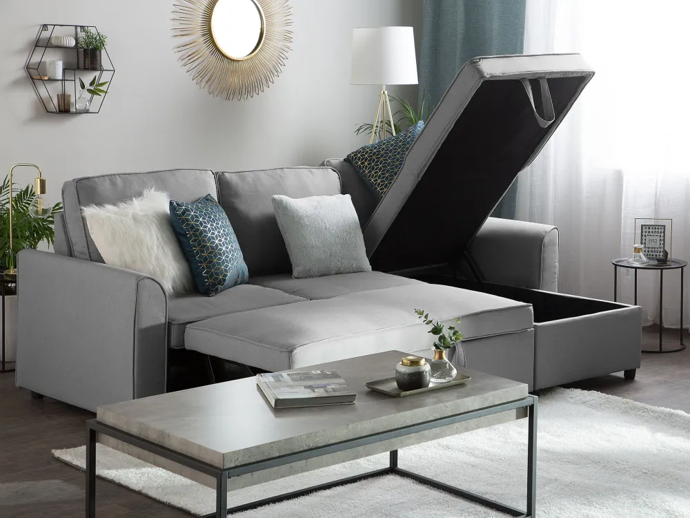 Divano letto angolare tessuto grigio distinto versione sinistra NESNA