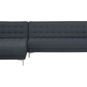 Divano letto angolare tessuto grigio nero versione destra ABERDEEN