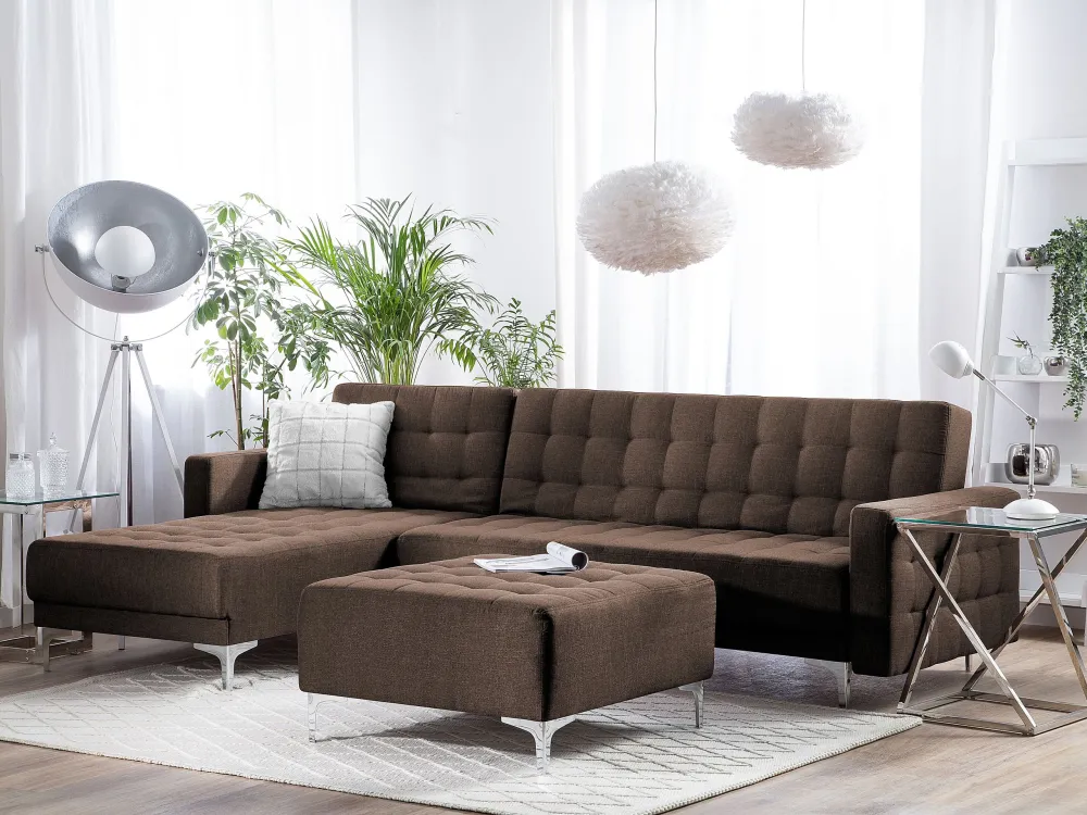 Divano letto angolare tessuto marrone ombroso versione destra ABERDEEN