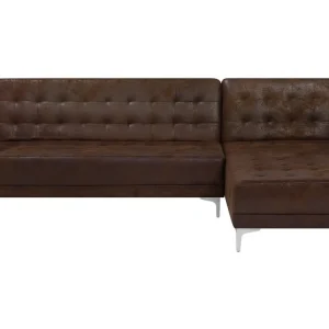 Divano letto angolare tessuto similpelle marrone versione sinistra ABERDEEN