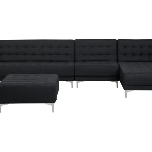 Divano letto angolare XXL con ottomano tessuto grigio grafite sinistro ABERDEEN