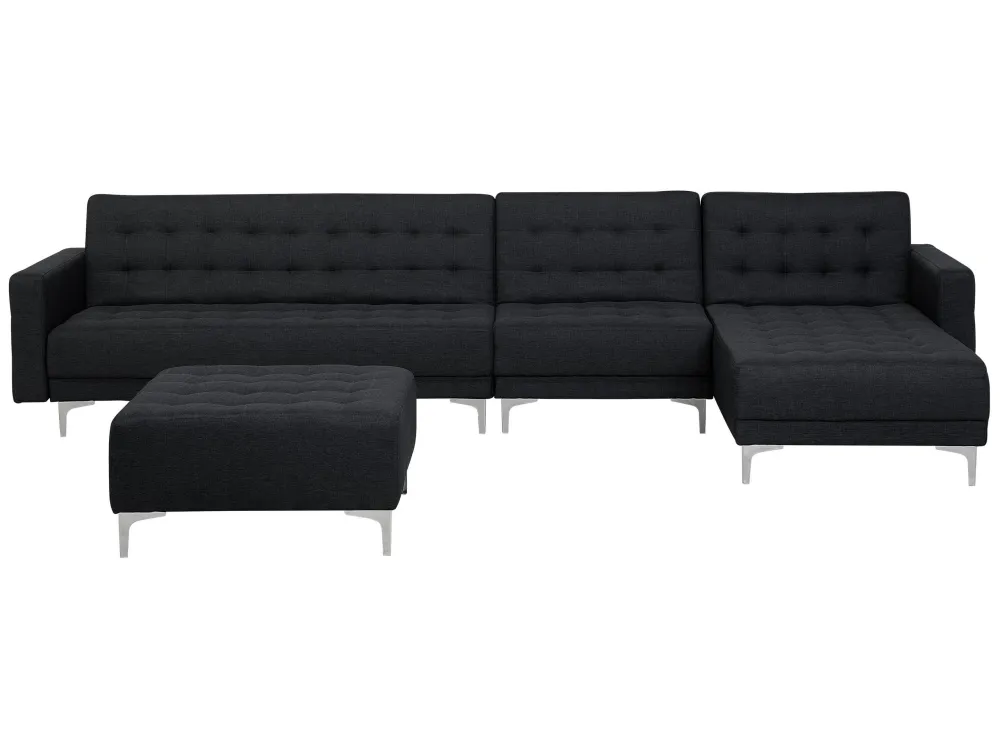 Divano letto angolare XXL con ottomano tessuto grigio grafite sinistro ABERDEEN