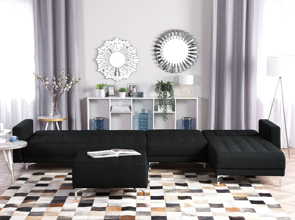 Divano letto angolare XXL con ottomano tessuto grigio grafite sinistro ABERDEEN