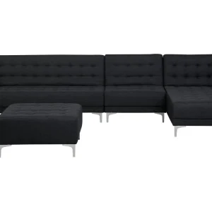 Divano letto angolare XXL con ottomano tessuto grigio grafite sinistro ABERDEEN