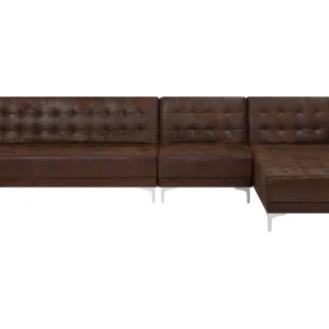 Divano letto angolare XXL tessuto similpelle marrone sinistro ABERDEEN