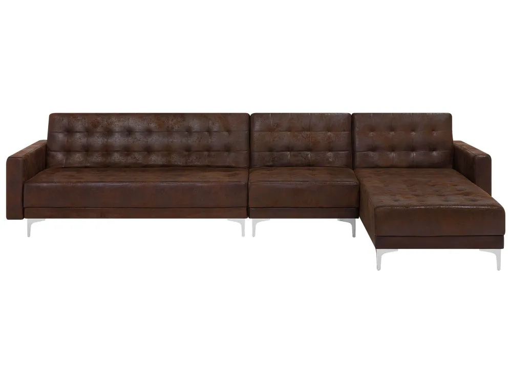 Divano letto angolare XXL tessuto similpelle marrone sinistro ABERDEEN