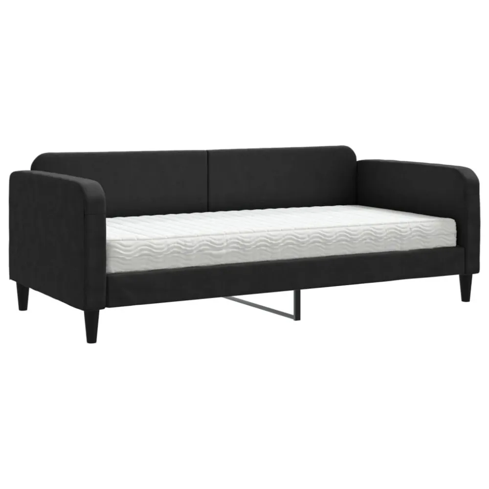 Divano Letto con Materasso Nero 90x190 cm Tessuto