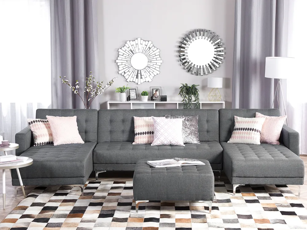 Divano letto forma di U tessuto grigio trasparente ABERDEEN