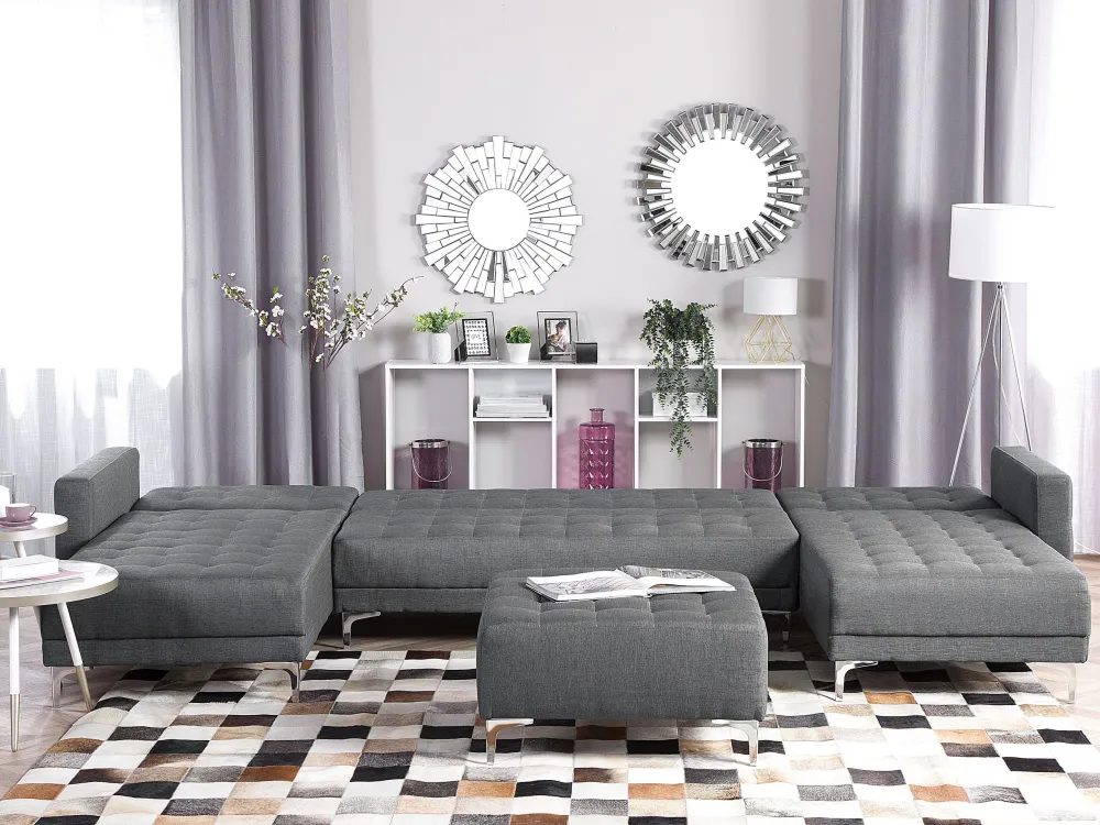 Divano letto forma di U tessuto grigio trasparente ABERDEEN
