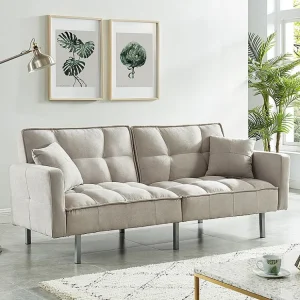 Divano letto 3 posti clic-clac tessuto grigio MINEY
