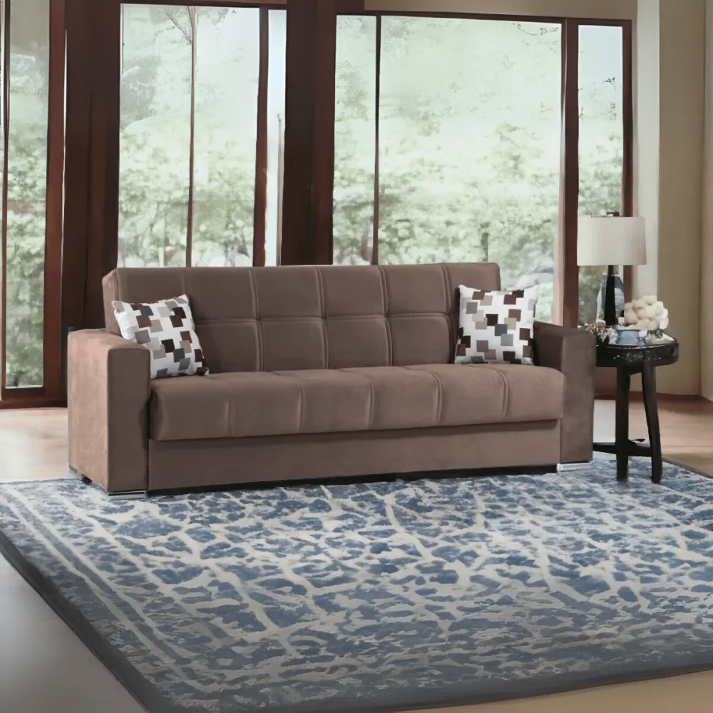 Divano letto 3 posti contenitore "Alba" tessuto con piedi cromati cm 226x85 92h