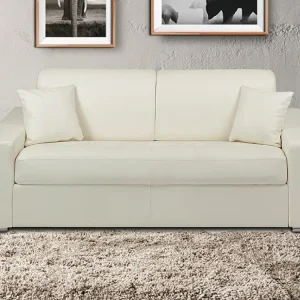Divano letto 3 posti ribalta Materasso 18 cm Schiuma e Similpelle Bianco EMIR