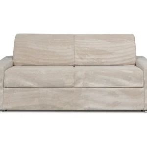 Divano letto 4 posti ribalta Velluto coste Panna 160 cm Materasso 22 cm CALITO