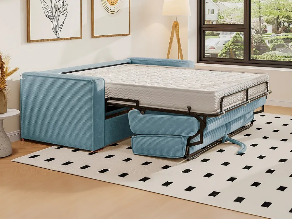 Divano letto 3 posti ribalta Velluto coste Turchese LORETO