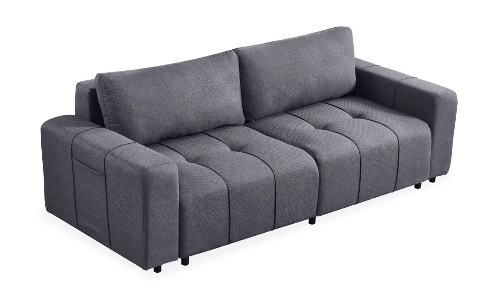 Divano letto 3 posti Tessuto effetto lino Cloudy Grigio tenebroso
