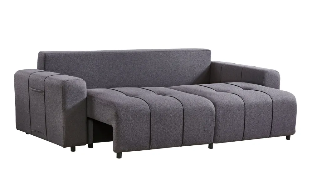 Divano letto 3 posti Tessuto effetto lino Cloudy Grigio tenebroso
