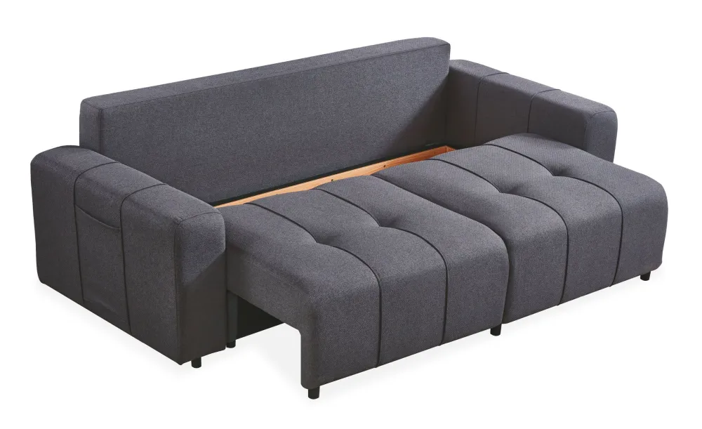 Divano letto 3 posti Tessuto effetto lino Cloudy Grigio tenebroso