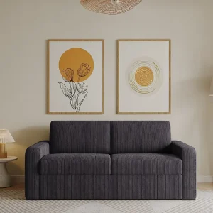 Divano letto 3 posti Velluto coste Antracite con materasso 18 cm BEVIS