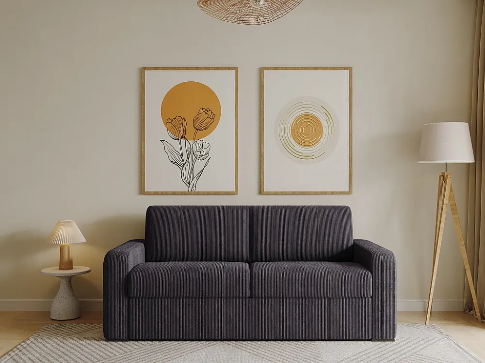 Divano letto 3 posti Velluto coste Antracite con materasso 18 cm BEVIS