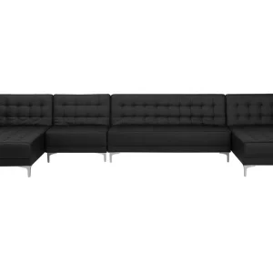 Divano letto XXL forma di U pelle sintetica nera ABERDEEN