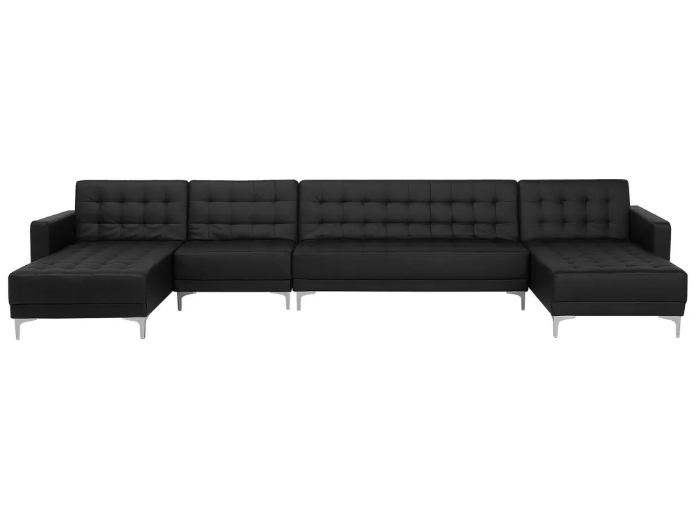 Divano letto XXL forma di U pelle sintetica nera ABERDEEN
