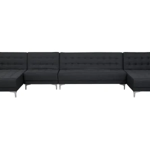 Divano letto XXL forma di U tessuto grigio grafite ABERDEEN