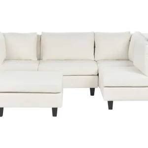 Divano modulare angolare tessuto bianco 4 posti lato sinistro con pouf UNSTAD