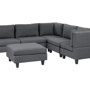 Divano modulare angolare tessuto grigio tenebroso lato sinistro 5 posti con pouf UNSTAD
