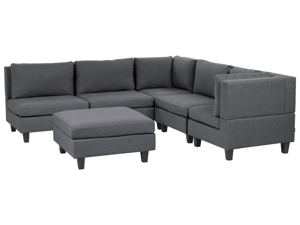 Divano modulare angolare tessuto grigio tenebroso lato sinistro 5 posti con pouf UNSTAD