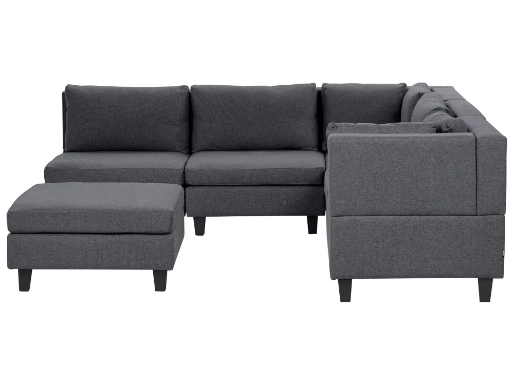Divano modulare angolare tessuto grigio tenebroso lato sinistro 5 posti con pouf UNSTAD