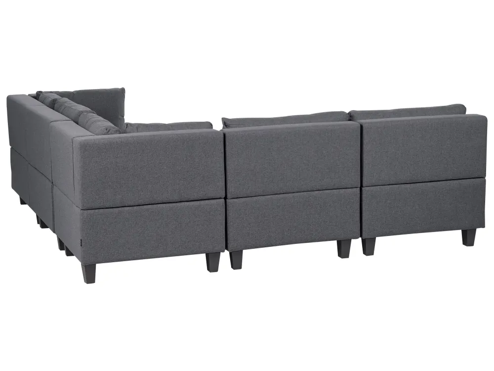 Divano modulare angolare tessuto grigio tenebroso lato sinistro 5 posti con pouf UNSTAD
