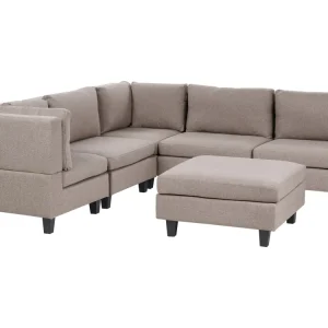Divano modulare angolare tessuto marrone con pouf 5 posti lato destro UNSTAD