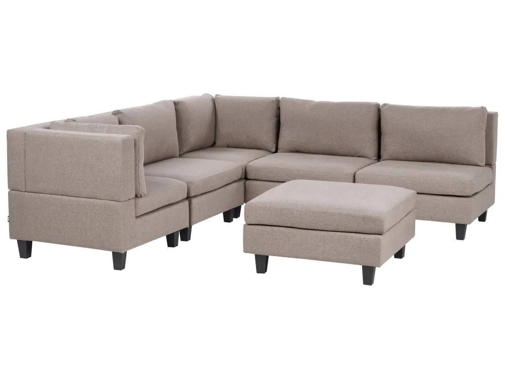 Divano modulare angolare tessuto marrone con pouf 5 posti lato destro UNSTAD