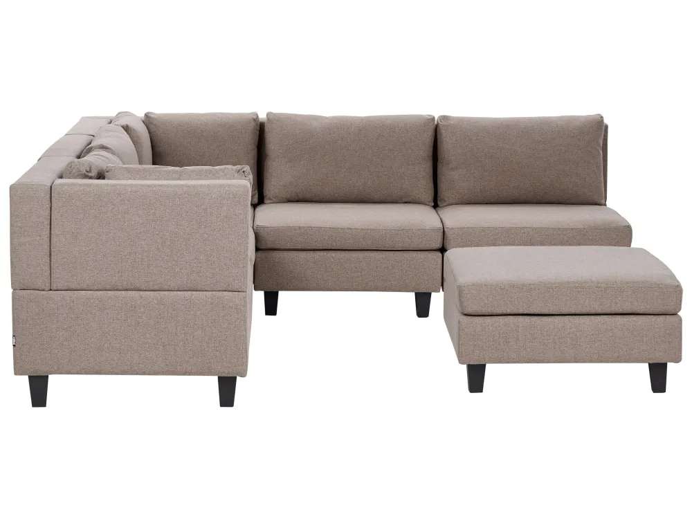 Divano modulare angolare tessuto marrone con pouf 5 posti lato destro UNSTAD