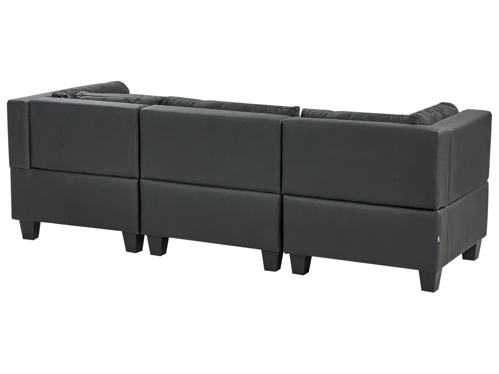 Divano modulare pelle sintetica nero 3 posti con pouf UNSTAD
