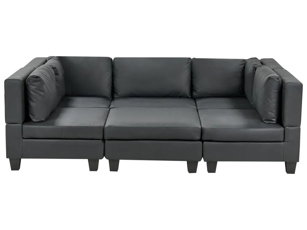 Divano modulare pelle sintetica nero 5 posti con pouf UNSTAD