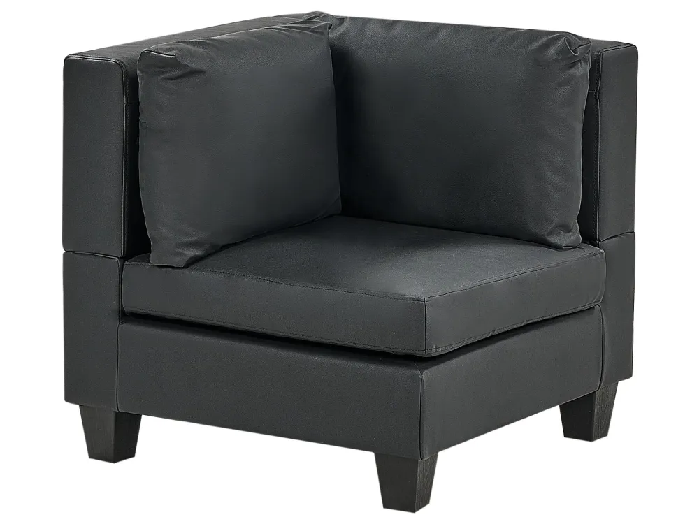 Divano modulare pelle sintetica nero 5 posti con pouf UNSTAD