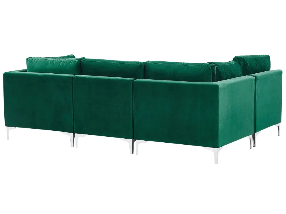 Divano modulare 6 posti forma di U velluto verde con ottomana EVJA